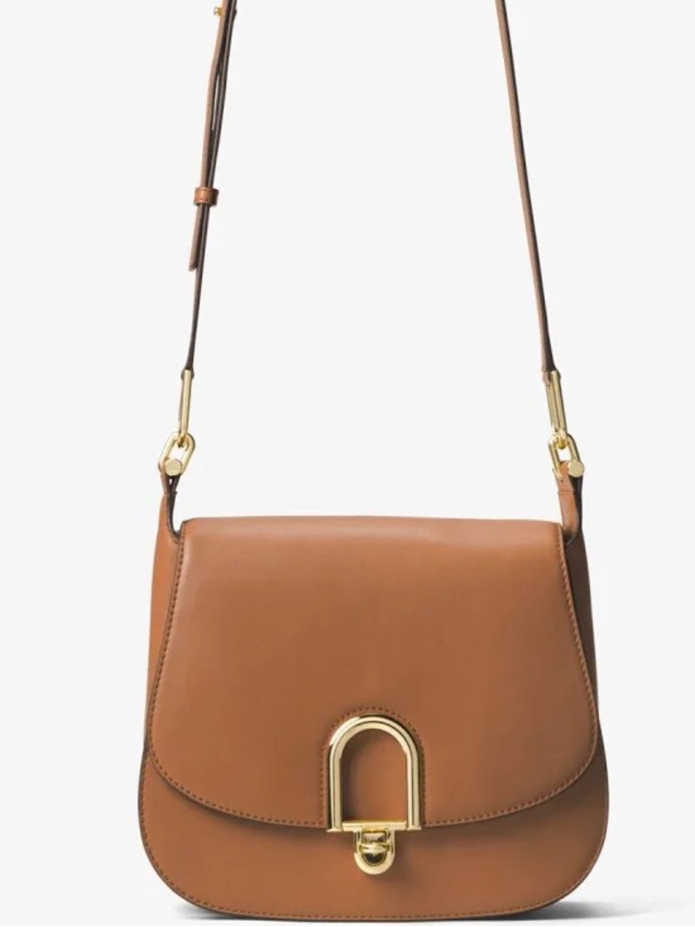 Michael Kors Delfina Leather Saddlebag in Acorn / Gold Hardware